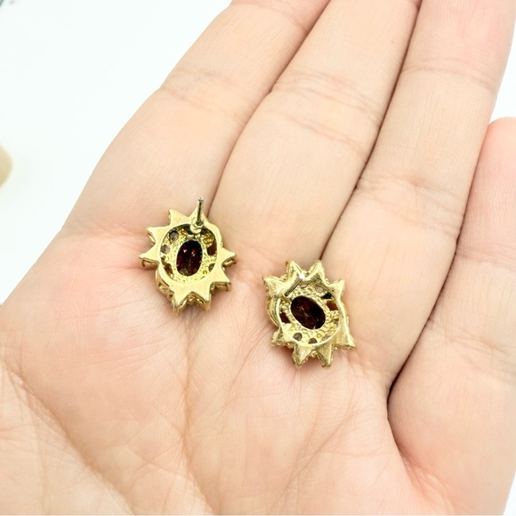Gold Plated Cubic Zirconia Stud Ruby Earrings - Picture 5 of 6